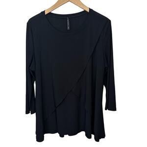 IC By Connie K Blouse Women's Black Flowy Relaxed Crossover Front Womens XL‎ Top